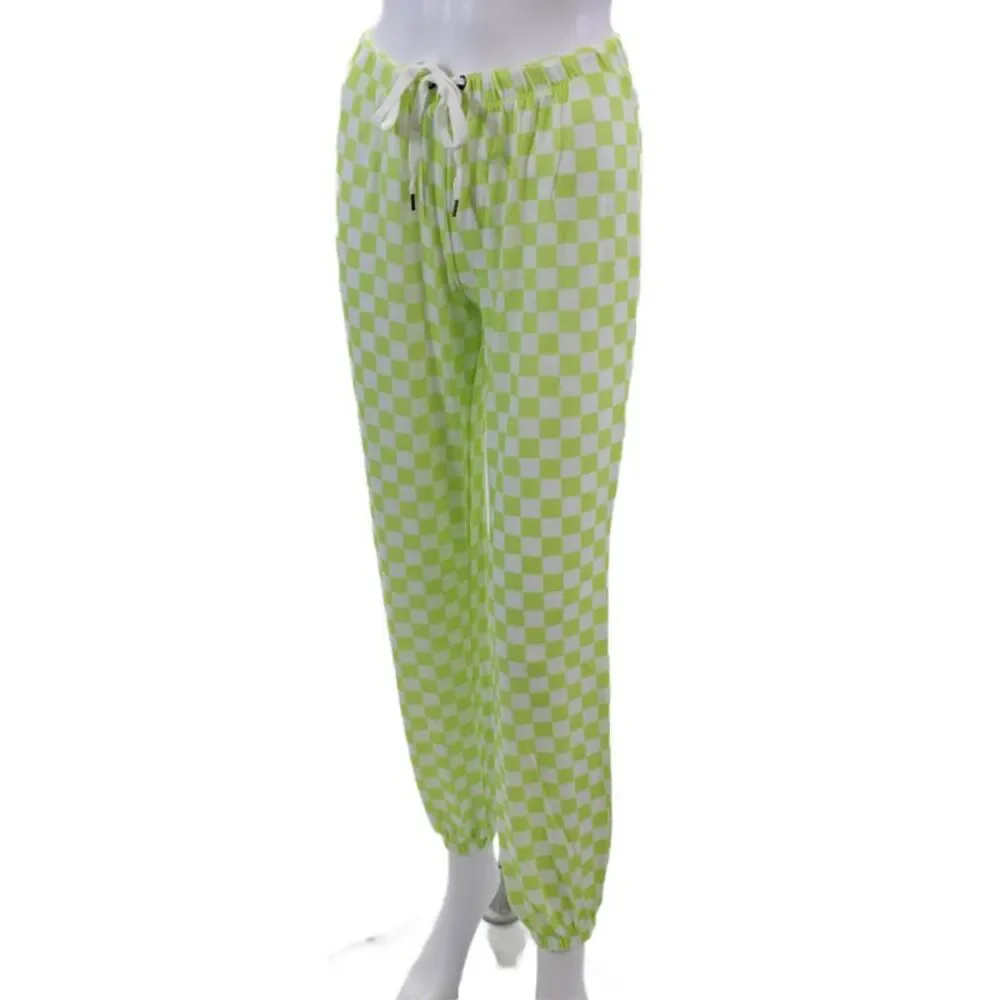 Honeydew Womens Checkered Print Long Sleeve Soft Pajama Set Green Sz XS